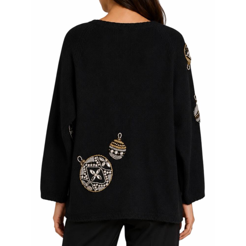 Michael Simon 1991 Christmas Ornaments Cardigan Black Ugly Sweater Size M - Picture 2 of 11